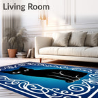 Mysterious Black Cat Blue Gradient Frame Rug