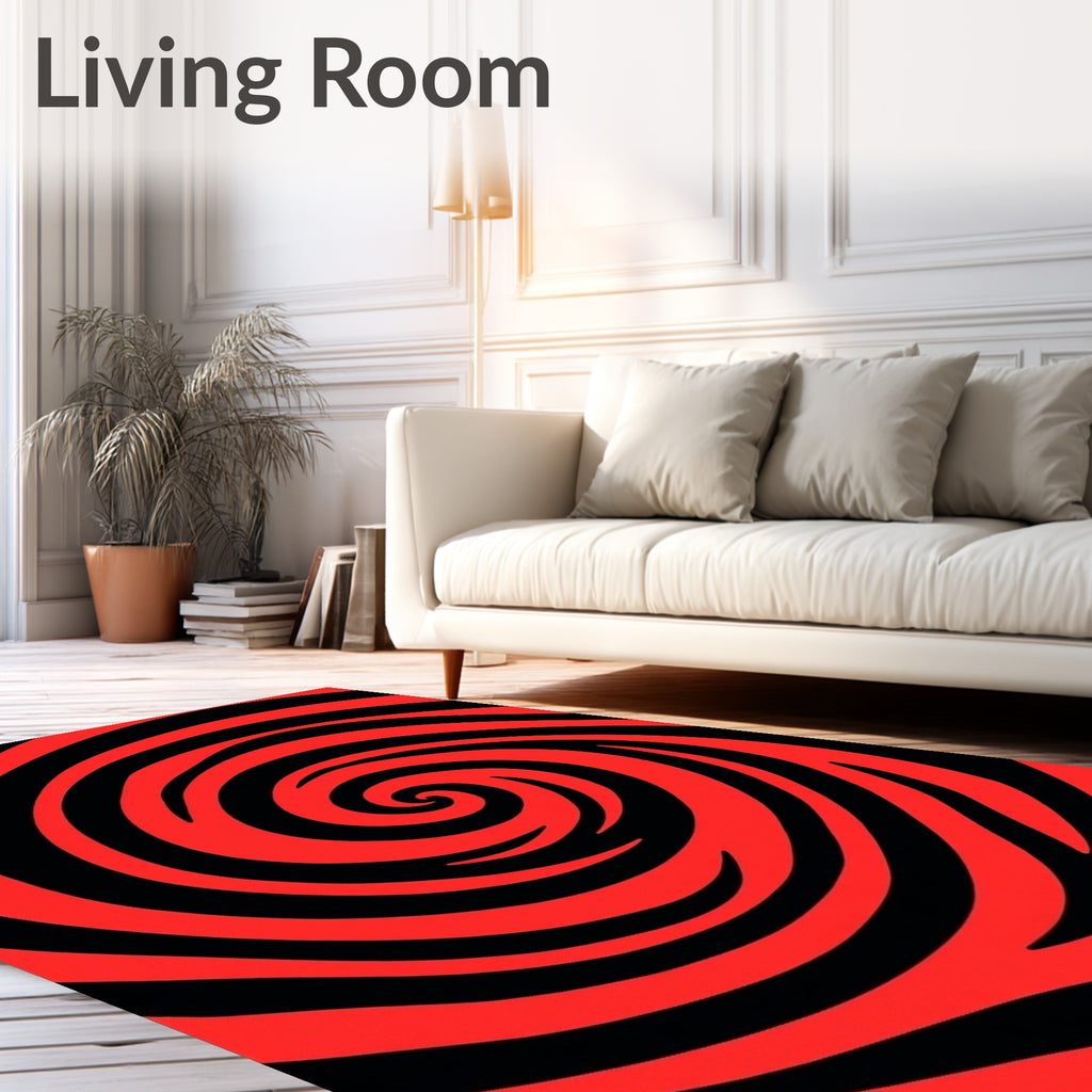 Vivid Red Black Swirl Spiral Rug