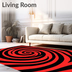 Vivid Red Black Swirl Spiral Rug