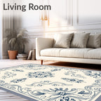 Navy Blue Floral Scroll Border Rug