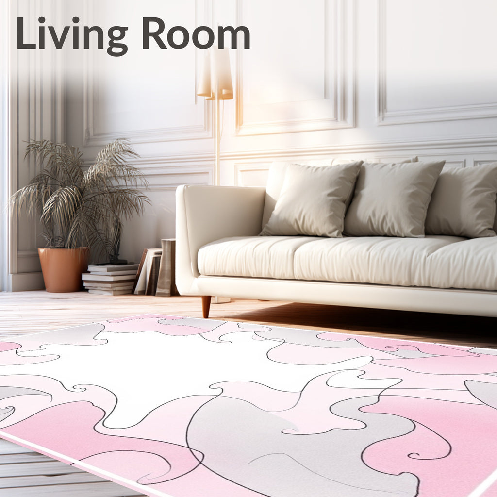 Soft Pink Gray Abstract Swirl Rug