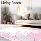 Soft Pink Gray Abstract Swirl Rug