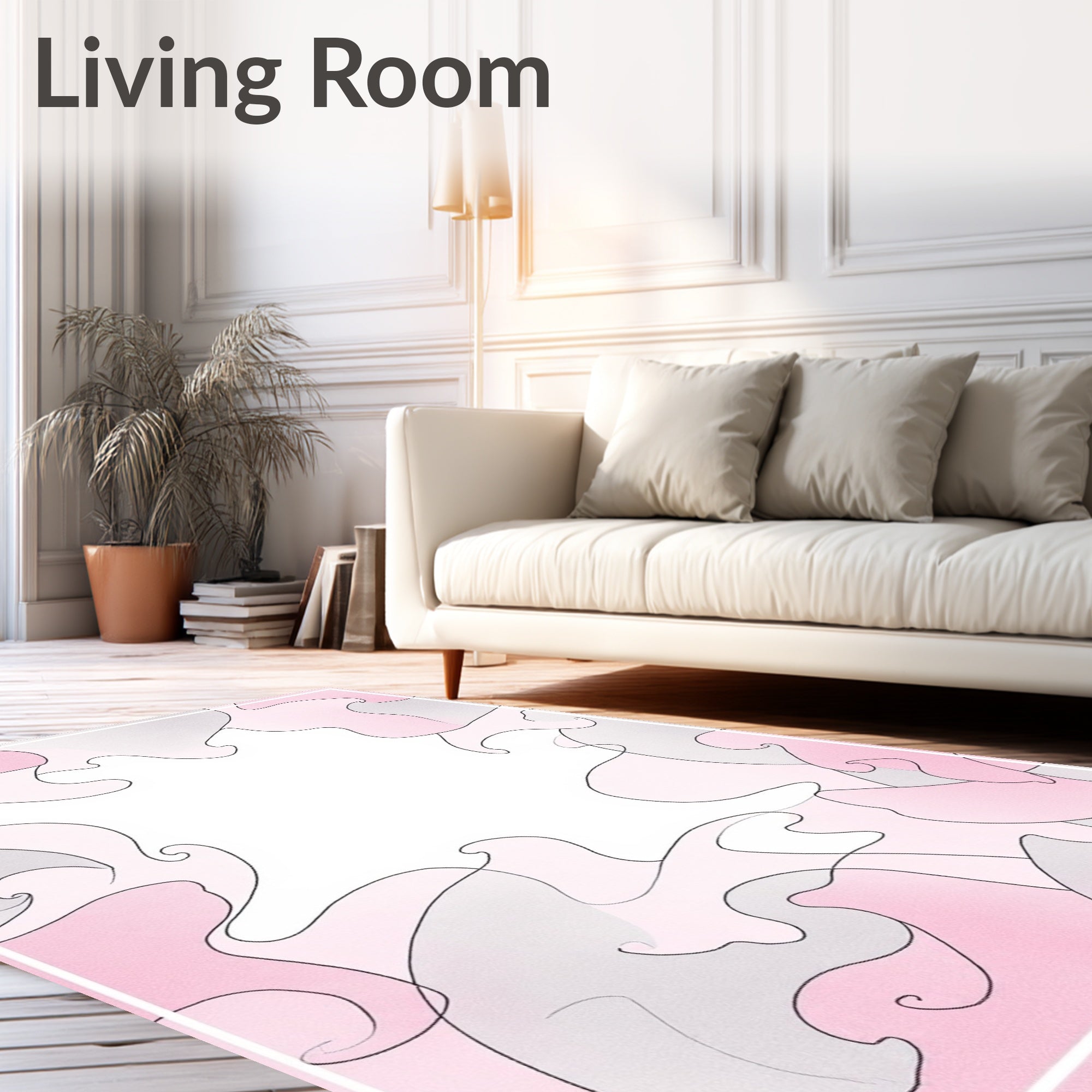 Soft Pink Gray Abstract Swirl Rug