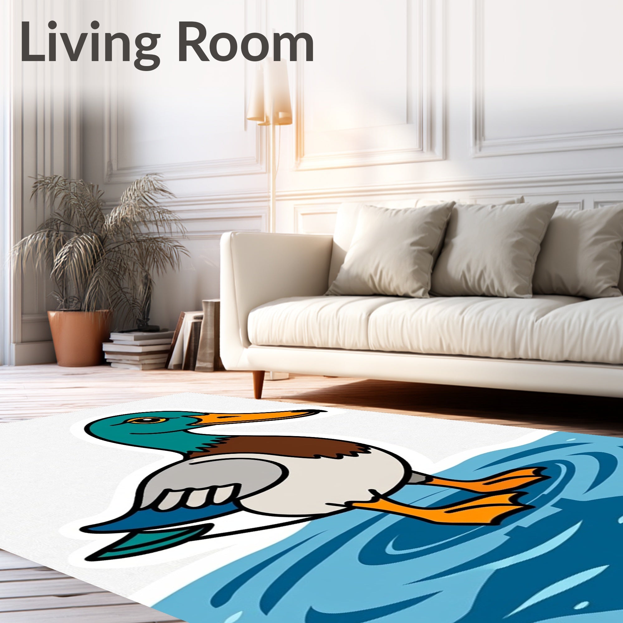 Whimsical Mallard Duck Rippling Water Rug