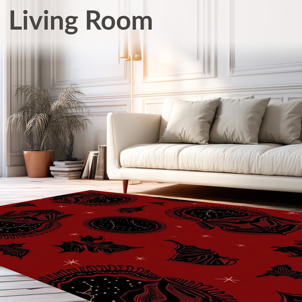 Crimson Bat Constellation Mandala Rug