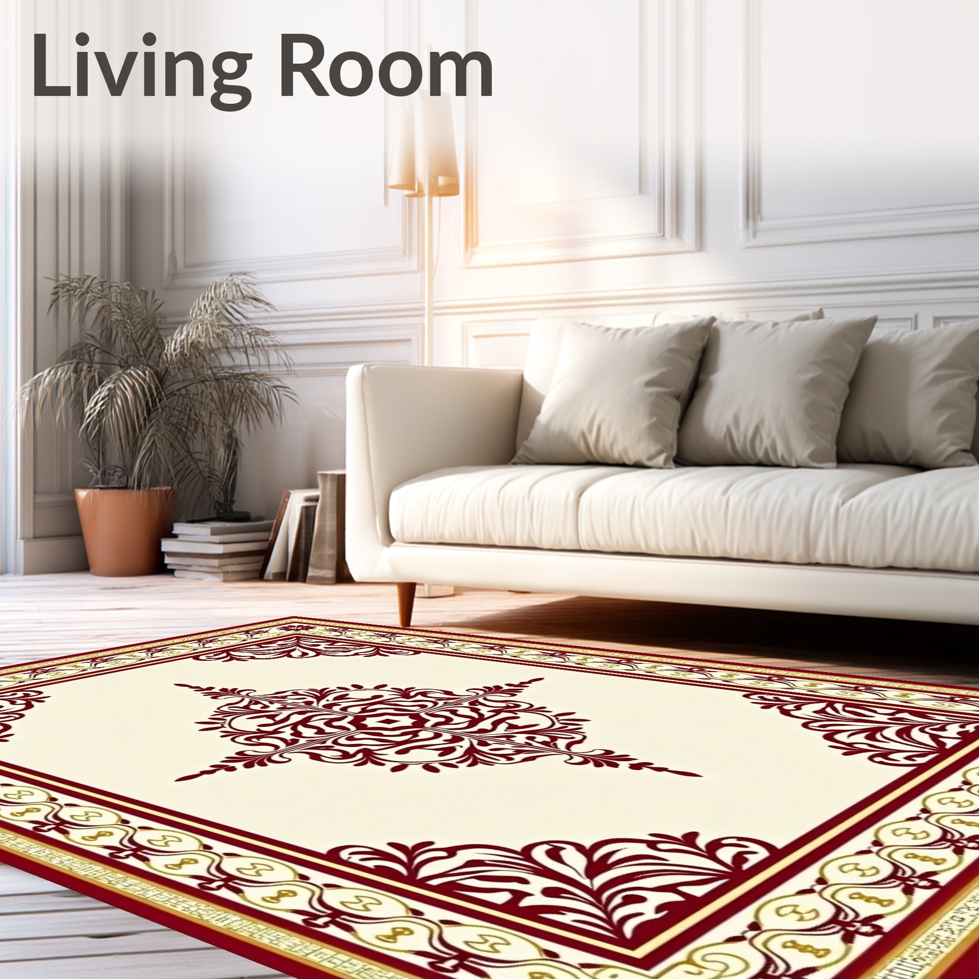 Burgundy Botanical Corner Medallion Rug