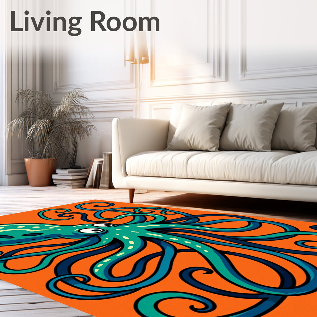 Teal Octopus With Whimsical Swirls Rug