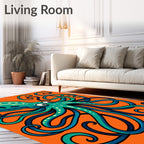 Teal Octopus With Whimsical Swirls Rug