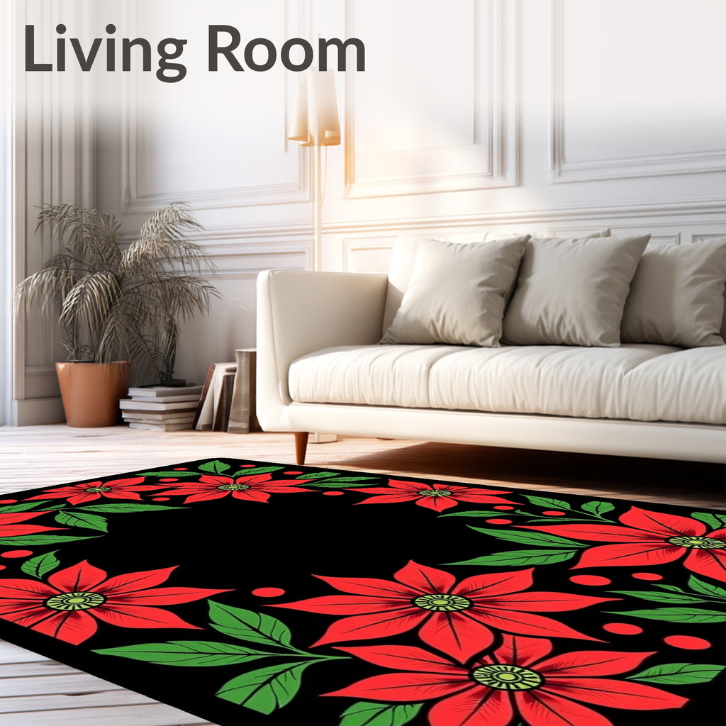 Vibrant Red Poinsettia Garden Border Rug
