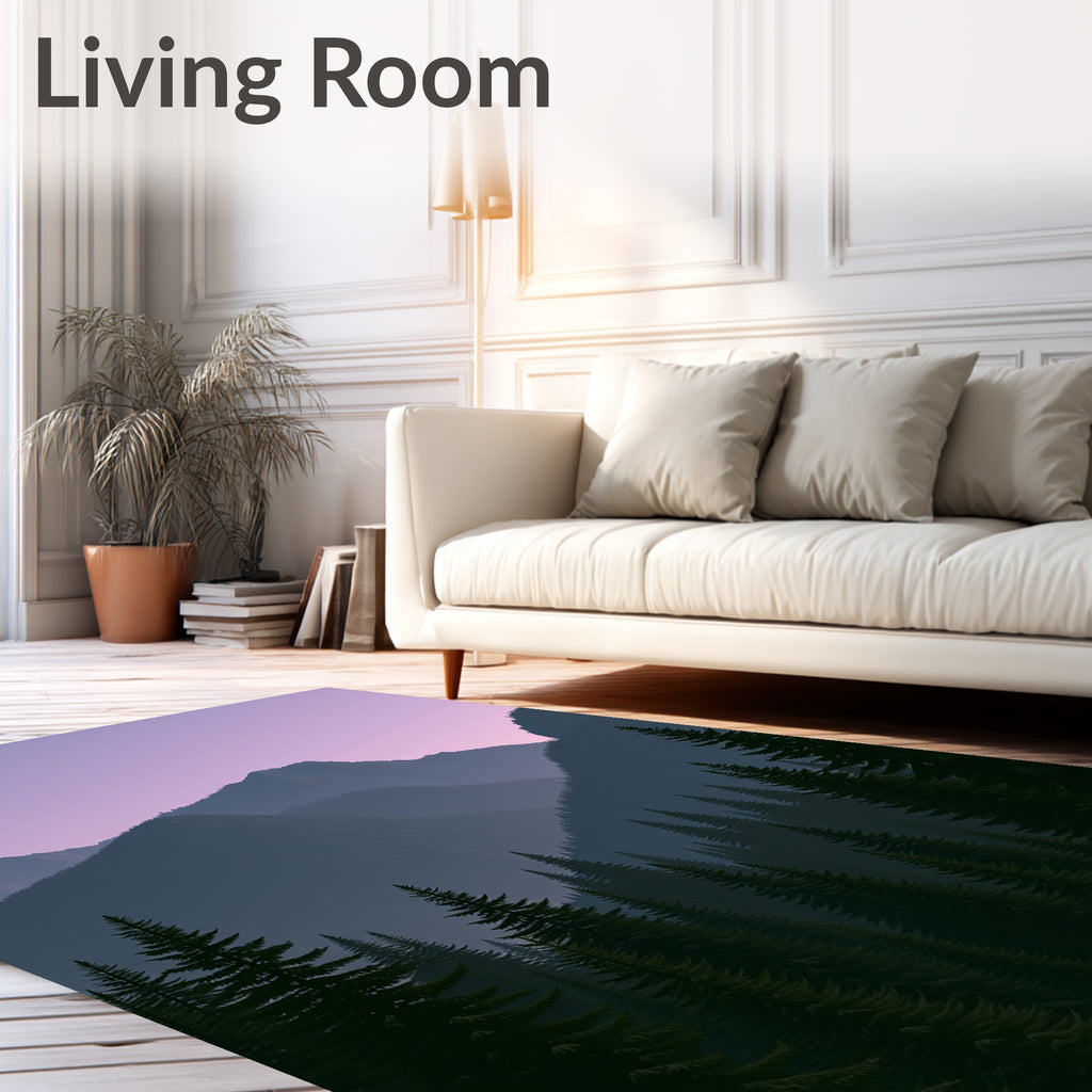 Misty Mountain Pine Forest Sunset Rug