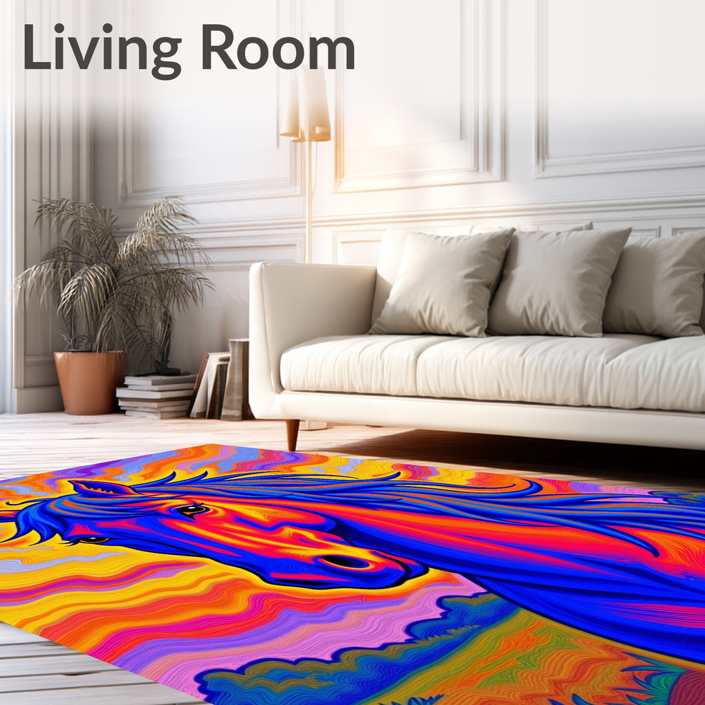 Vibrant Psychedelic Horse Landscape Rug