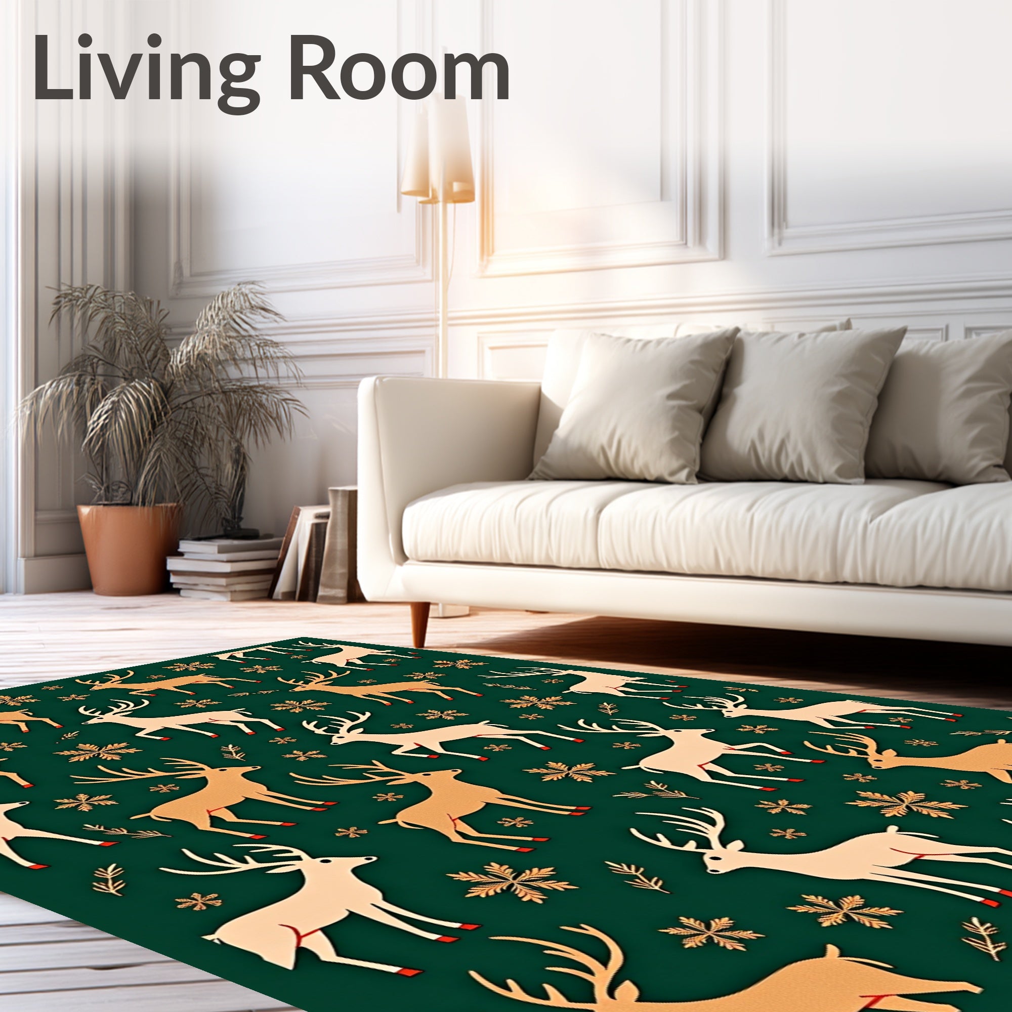 Golden Deer Snowflake Forest Rug
