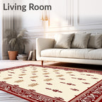 Crimson Cream Ornate Floral Border Rug