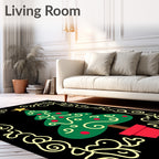 Festive Green Christmas Tree Floral Border Rug