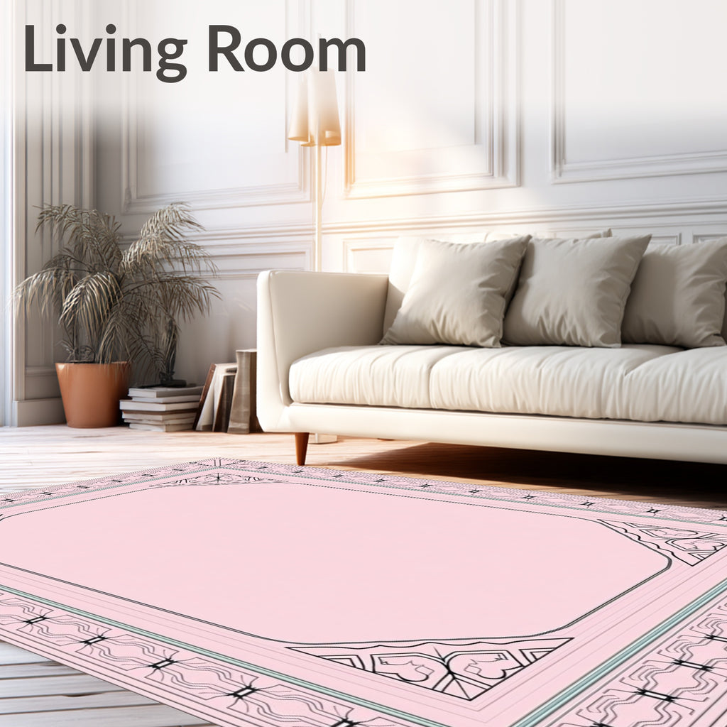 Pale Pink Ornamental Geometric Border Rug