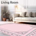 Pale Pink Ornamental Geometric Border Rug
