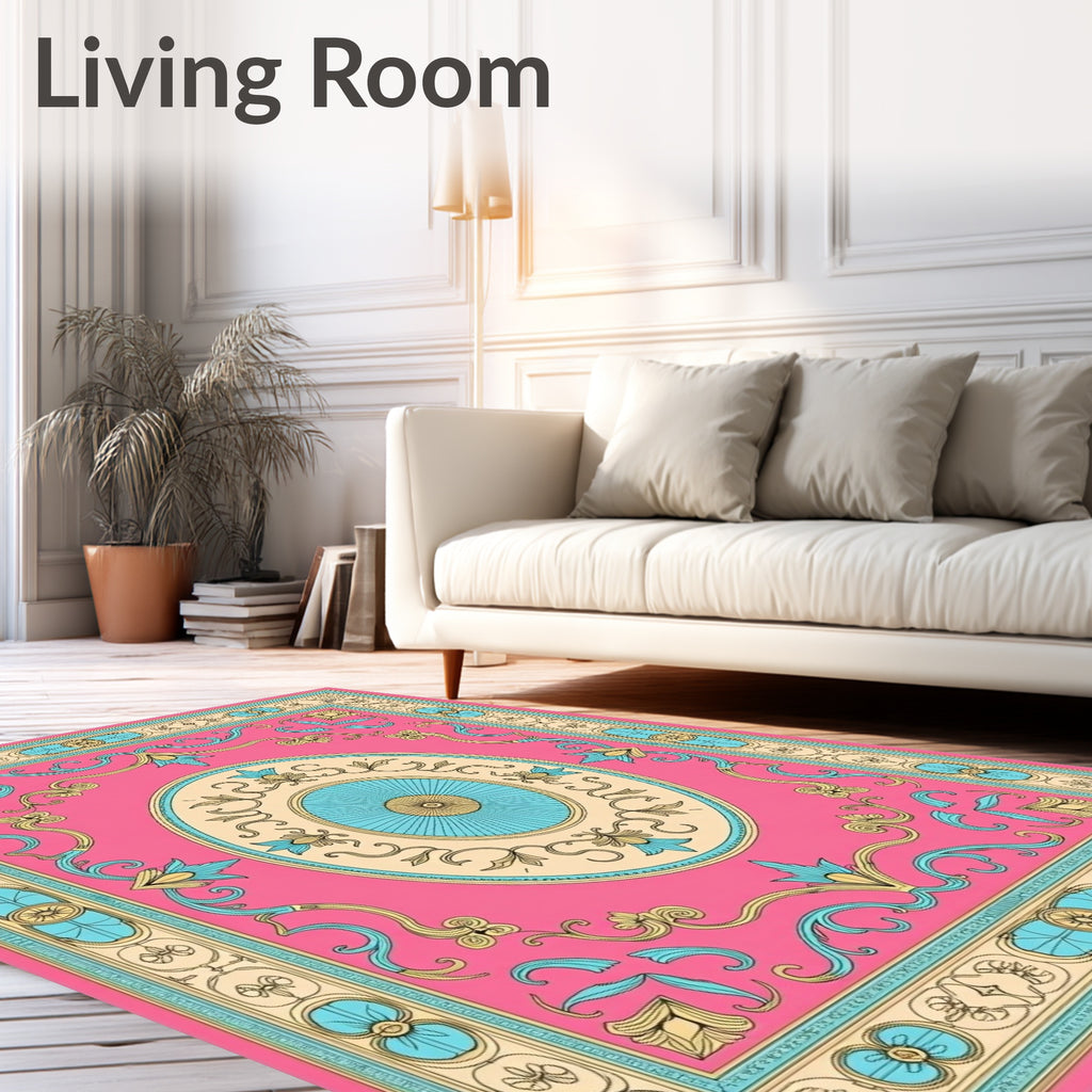 Baroque Pink Floral Scroll Medallion Rug