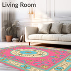Baroque Pink Floral Scroll Medallion Rug
