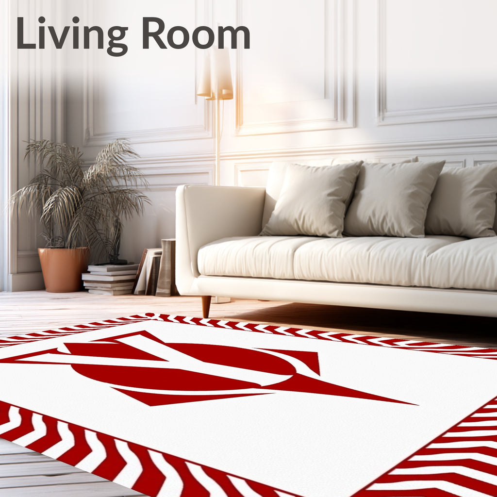 Bold Red White Geometric Chevron Rug