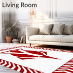 Bold Red White Geometric Chevron Rug