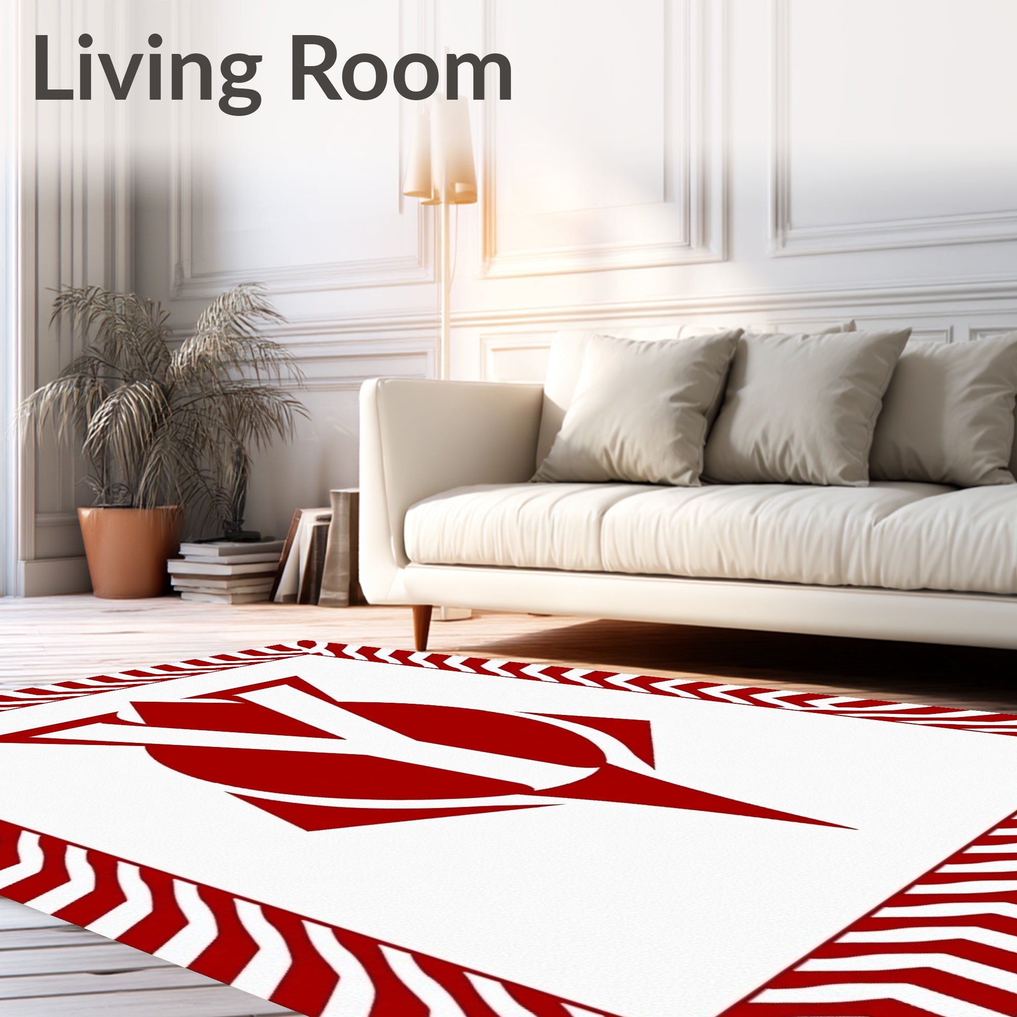 Bold Red White Geometric Chevron Rug