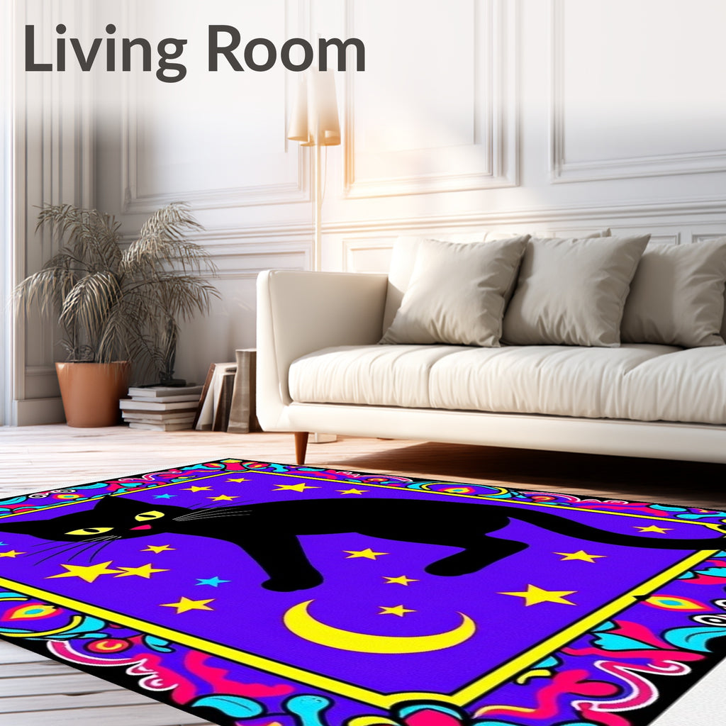 Black Cat Starry Night Border Rug