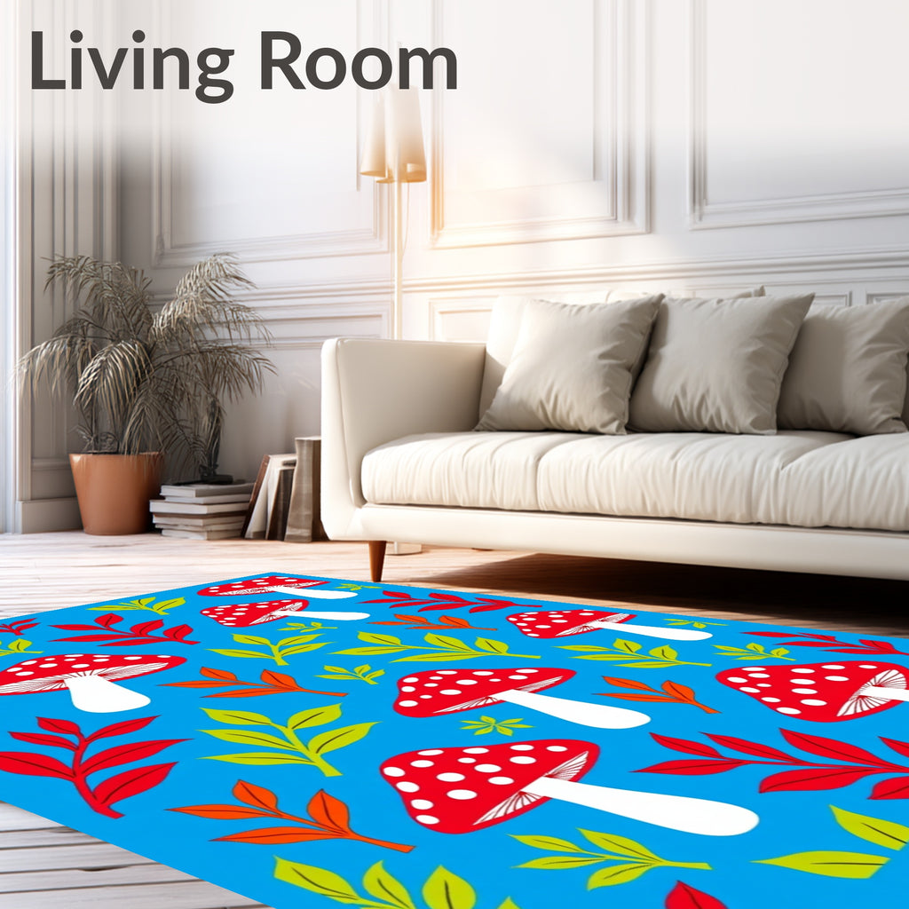 Red Spotted Mushroom Foliage Scatter Rug