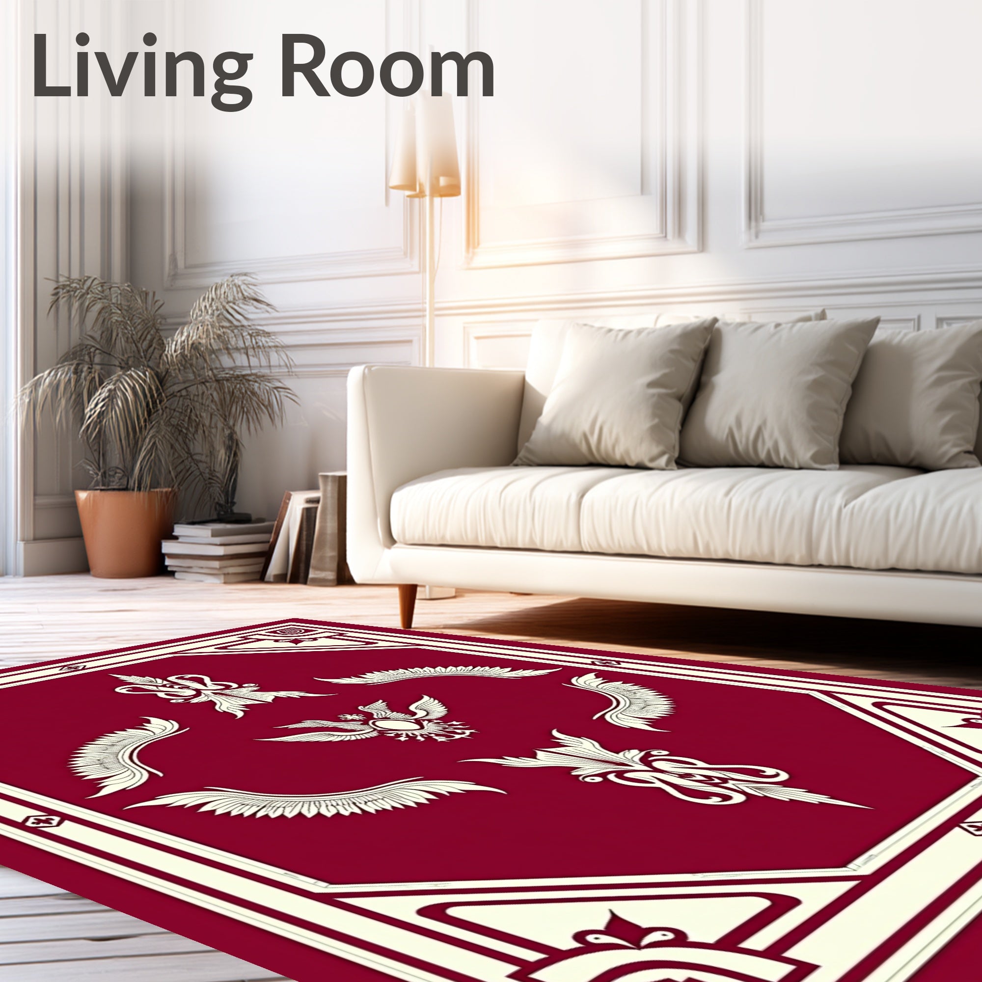 Crimson Ivory Heraldic Winged Crest Rug