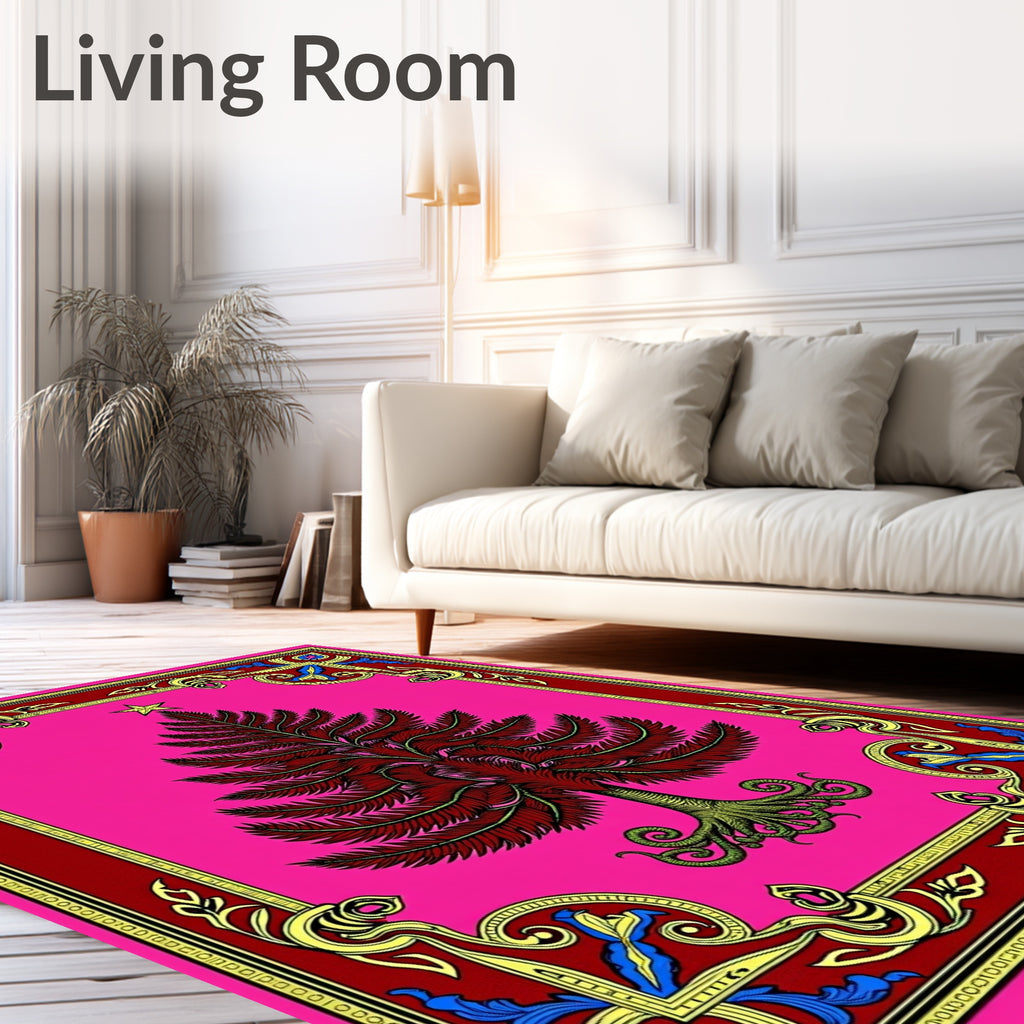 Vibrant Pink Red Tree Border Rug