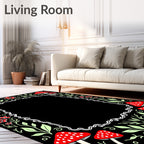 Whimsical Red Mushroom Foliage Border Rug