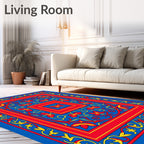 Vibrant Red Floral Butterfly Court Rug