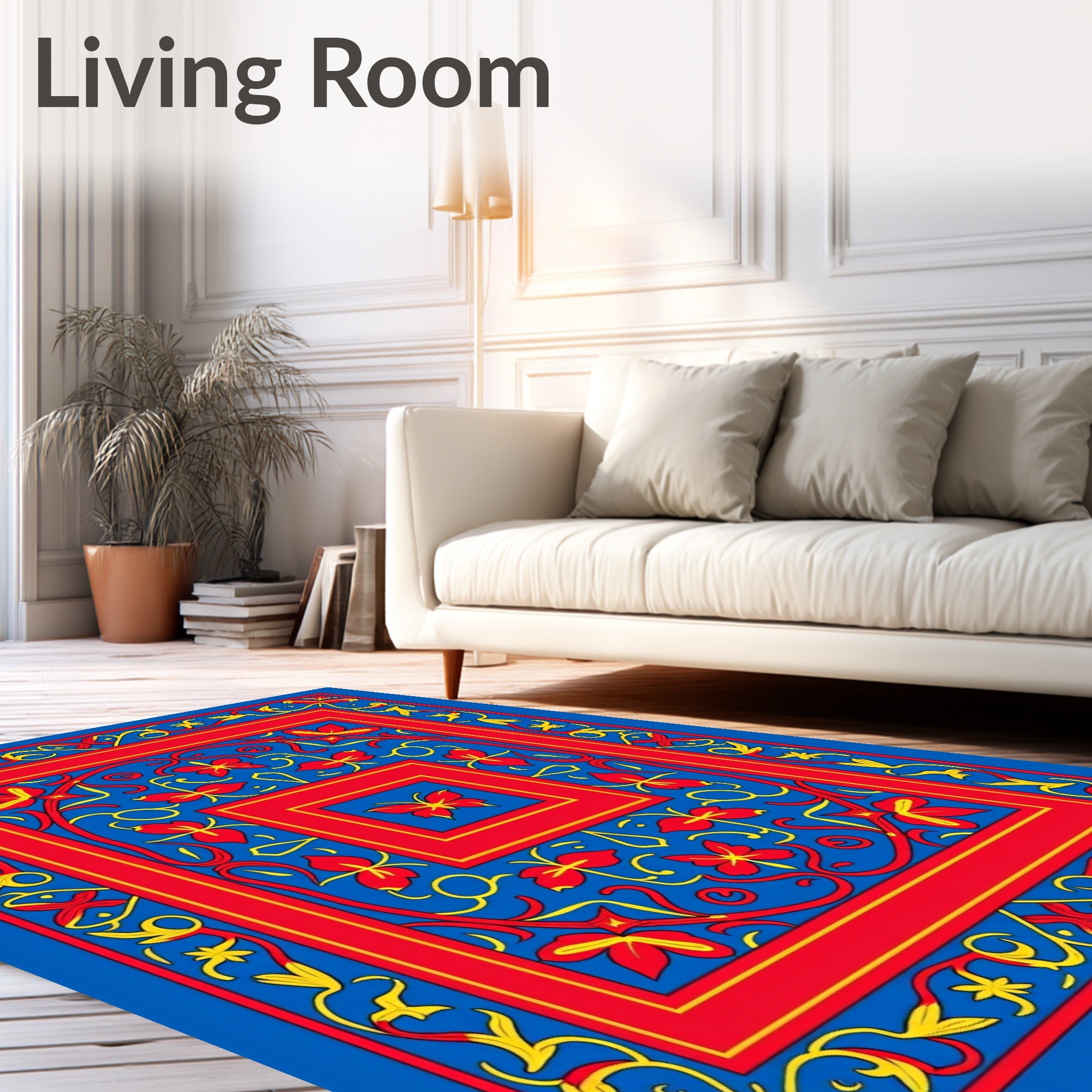 Vibrant Red Floral Butterfly Court Rug