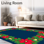 Festive Red Poinsettia Garland Bells Rug