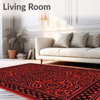 Crimson Black Ornate Scrollwork Panels Rug