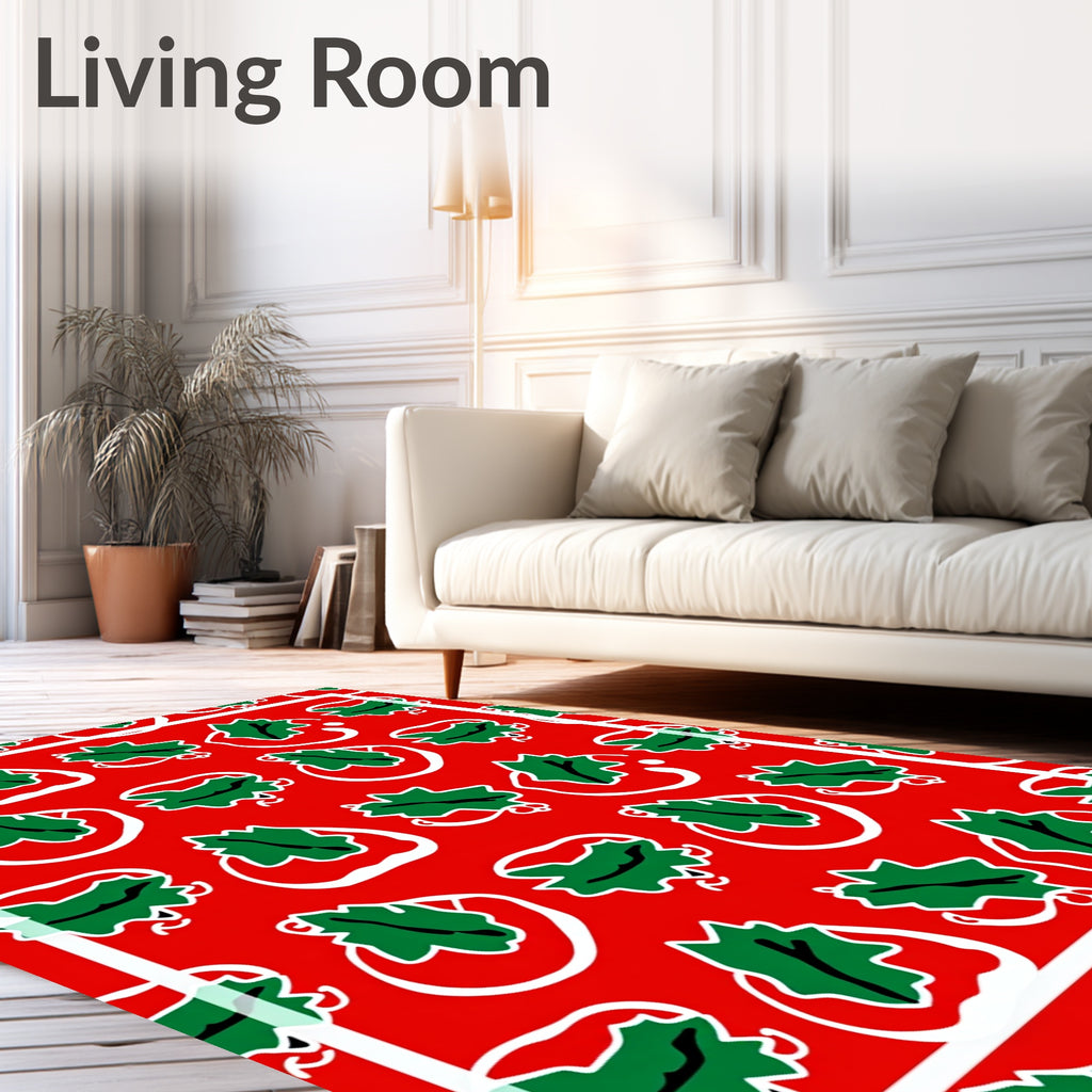 Bright Red Holly Leaf Cluster Rug