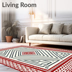 Red White Geometric Labyrinth Diamond Rug