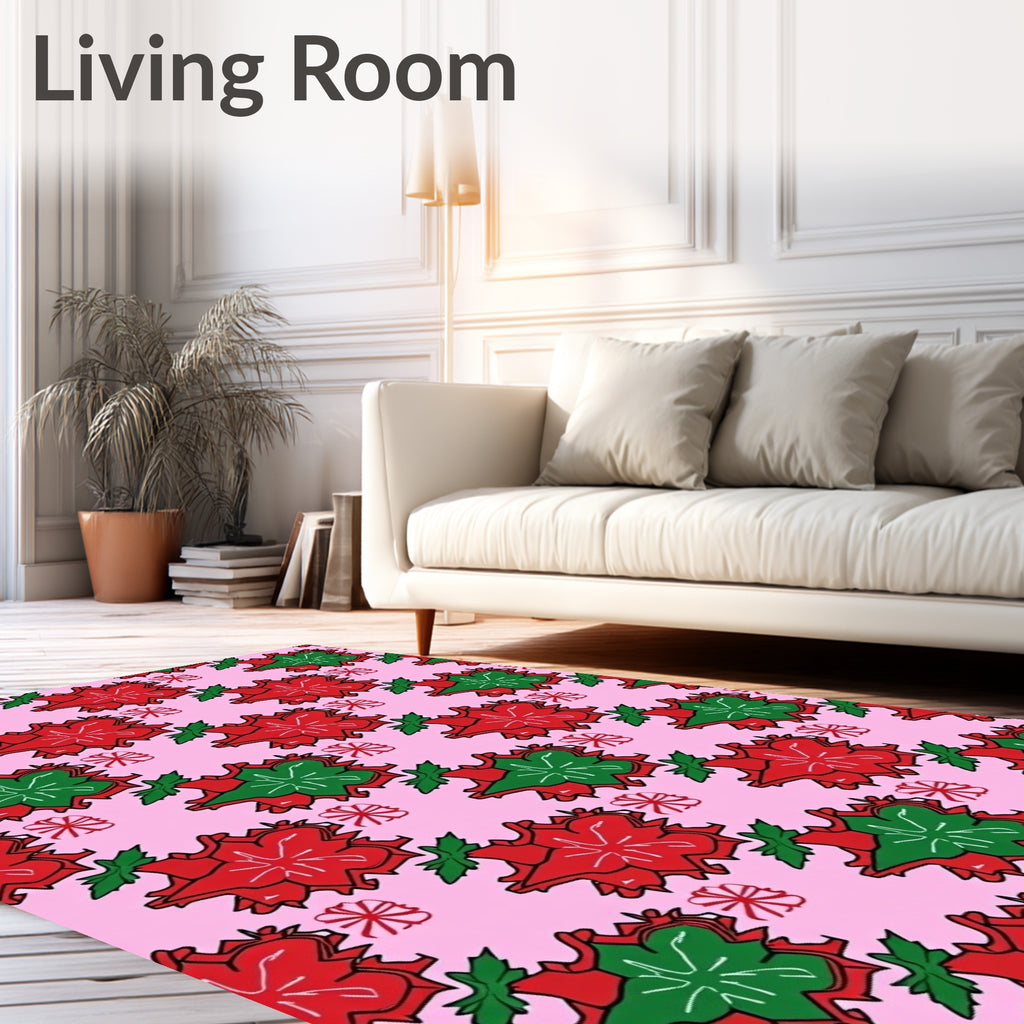 Vibrant Red Green Floral Burst Rug