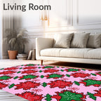 Vibrant Red Green Floral Burst Rug