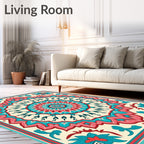Radiant Coral Teal Floral Mandala Rug
