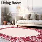 Deep Red Floral Swirls Border Rug