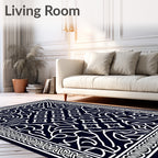 Dark Blue White Floral Medallion Mandala Rug