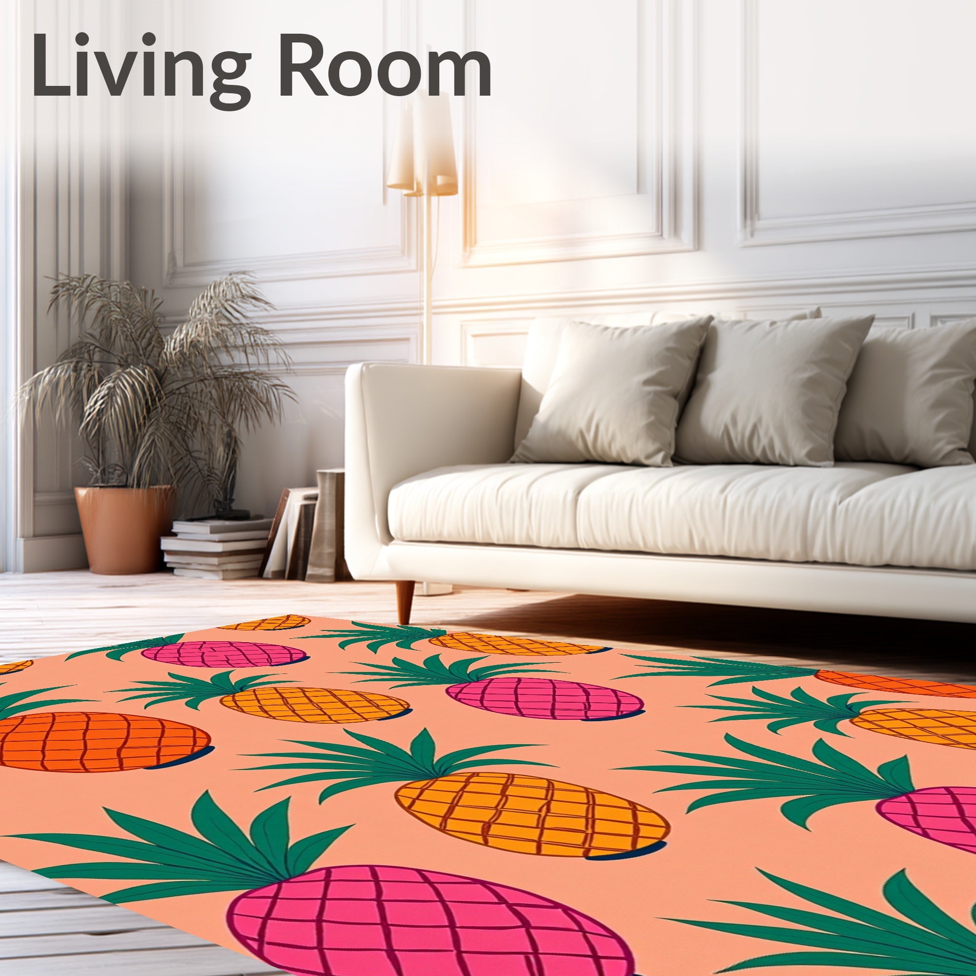 Tropical Pink Orange Pineapple Pattern Rug