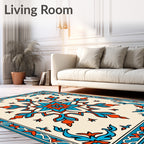 Aqua Coral Floral Medallion Border Rug