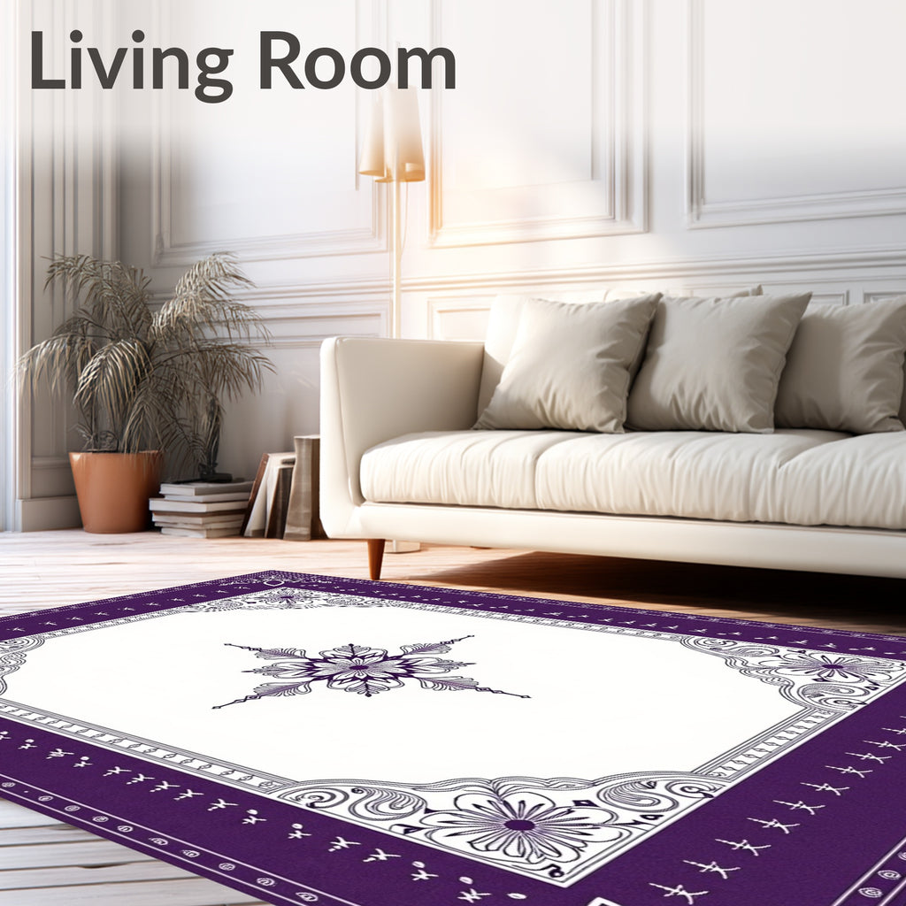 Deep Purple Floral Medallion Frame Rug