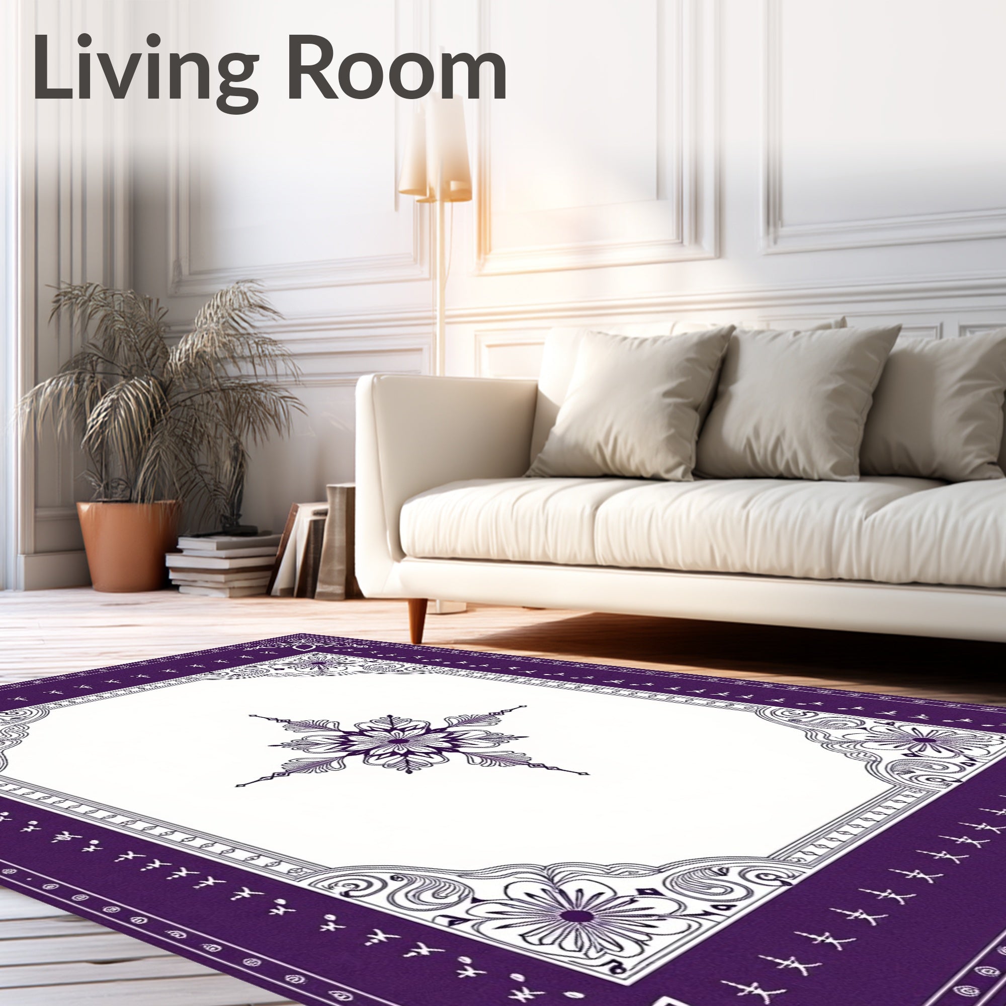 Deep Purple Floral Medallion Frame Rug