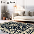 Classic Navy Floral Medallion Rug