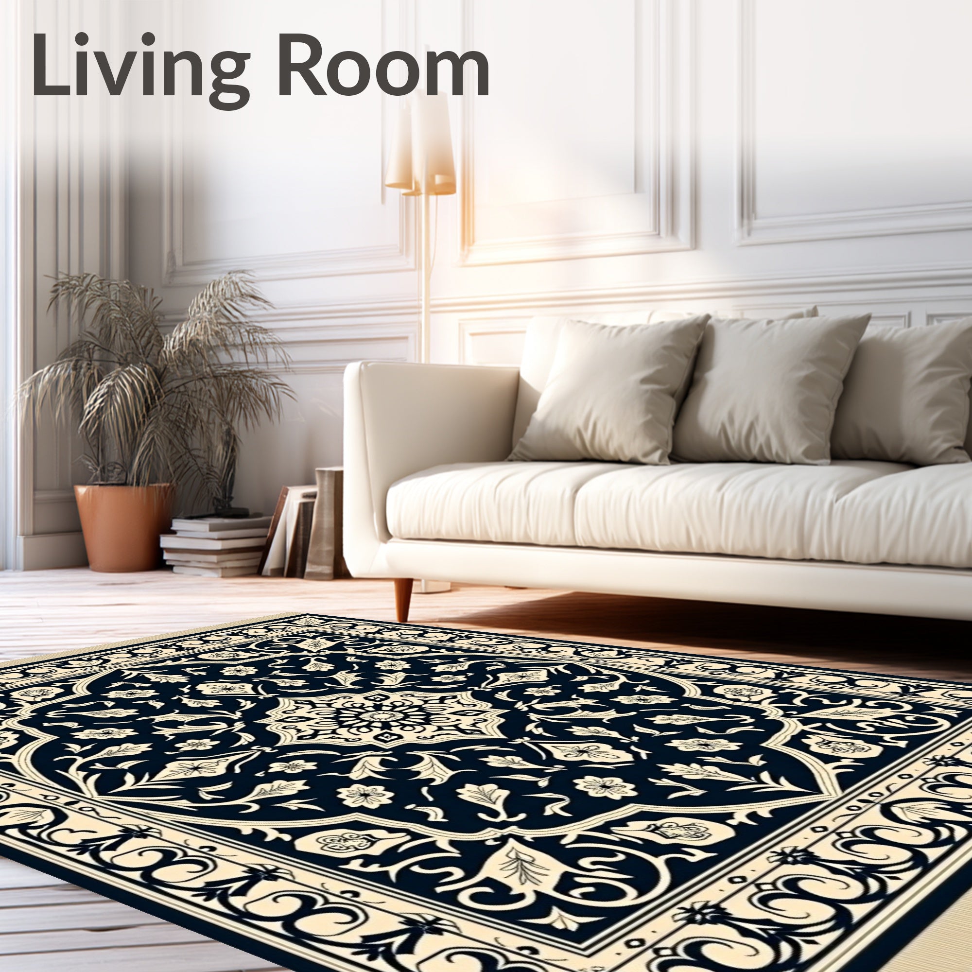 Classic Navy Floral Medallion Rug