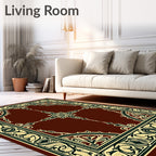 Crimson Ivory Floral Scrollwork Border Rug