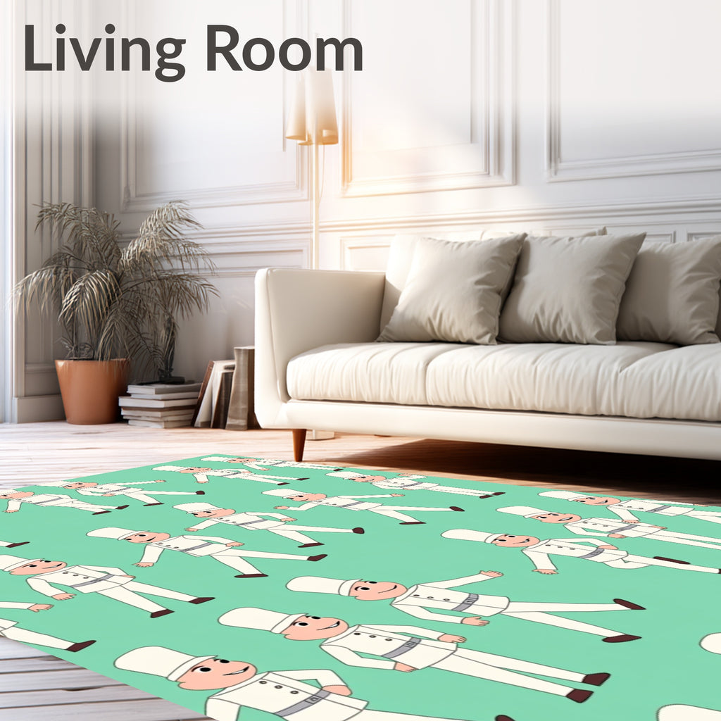Whimsical Marching Figures Mint Background Rug