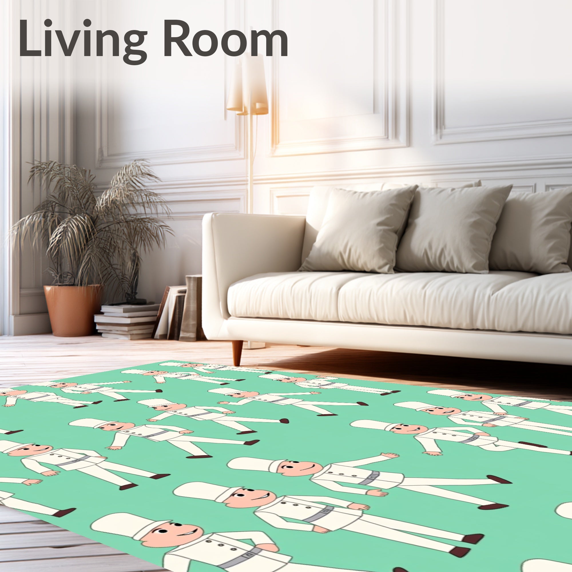 Whimsical Marching Figures Mint Background Rug